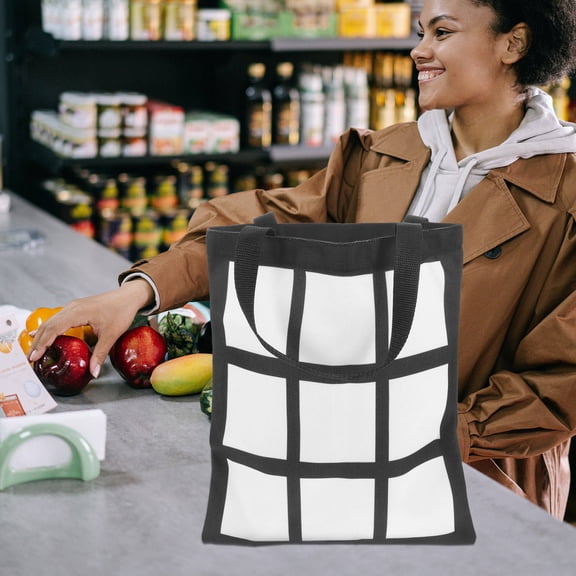 PAMINGONO Reusable Sublimation Design Tote Bag Black Cloth Grocery Handbag Women Travel Packaging