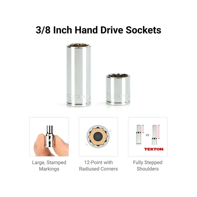 TEKTON 44-Piece 3/8" Drive Socket Set - 12-Point Metric (6-24mm), Includes Ratchet, Extensions, Tray