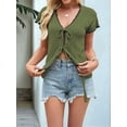 thumbnail image 4 of Women's Crochet V-Neck Short Sleeve Boho Spring Lightweights Tie Front Cardigan for Beach Summer Green XL, 4 of 7