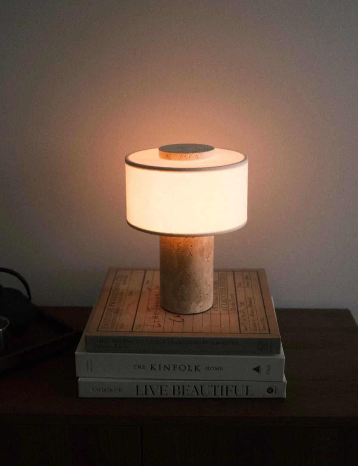 Travertine Lamp, Rechargeable 10 Inch Stone Table Lamp Marble Wabi Sabi Light Fixture Cordless Touch Dimmable LED Decor for Console, Side, Entryway, Foyer, Counter