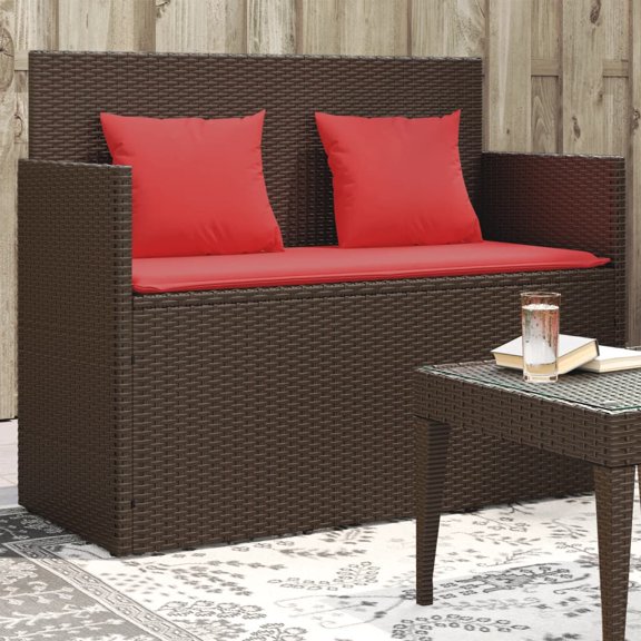 vidaXL Patio Bench with Cushions Outdoor Loveseat Brown/Gray/Black Poly Rattan