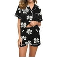 thumbnail image 6 of YWDJ Womens Summer Pajamas Short St Patricks Day Lightweight Floral Short Sleeve Button Down Shirts 2 Piece Shorts Loungewear 2XL Black, 6 of 6