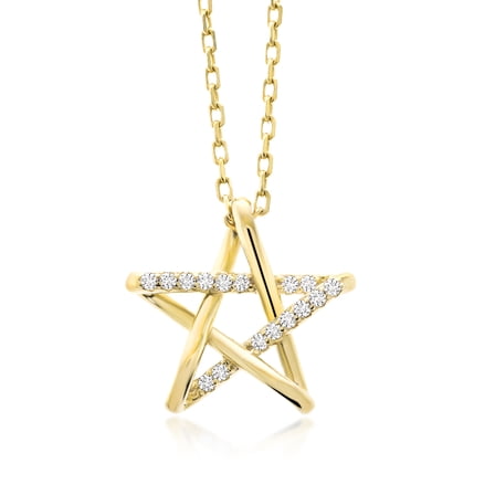 Gem Stone King Star Pendant Necklace for Women | 18K Yellow Gold Plated Silver | White Zirconia Jewelry Gift | With 18 inch Chain