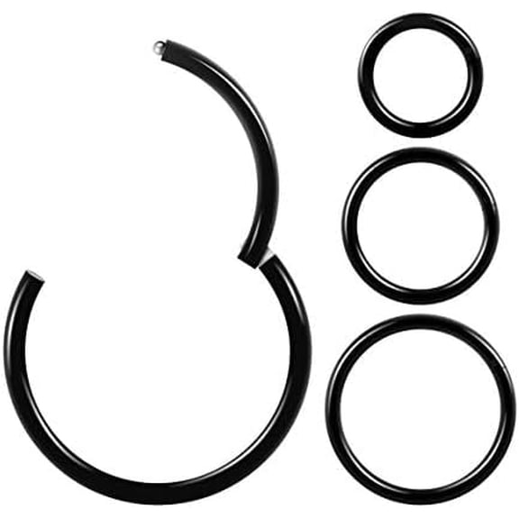 4Pcs 16G 18G 20G Surgical-Steel-Piercing-Ring-Nose-Rings-Hinged-Hoop-Earrings,6mm 8mm 10mm 12mm Seamless Stainless Steel Clicker Eyebrow Septum