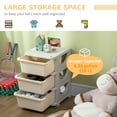 thumbnail image 4 of Qaba 3 Tier Kids Toy Organizer with 3 Plastic Storage Bins, Cream White, 4 of 10