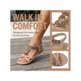 thumbnail image 2 of BLISSFUL STEP Women's Shoes Open Toe Rhinestone Butterfly Knot T--Strap Ankle Elastic Flat Sandals Khaki 9.5, 2 of 6