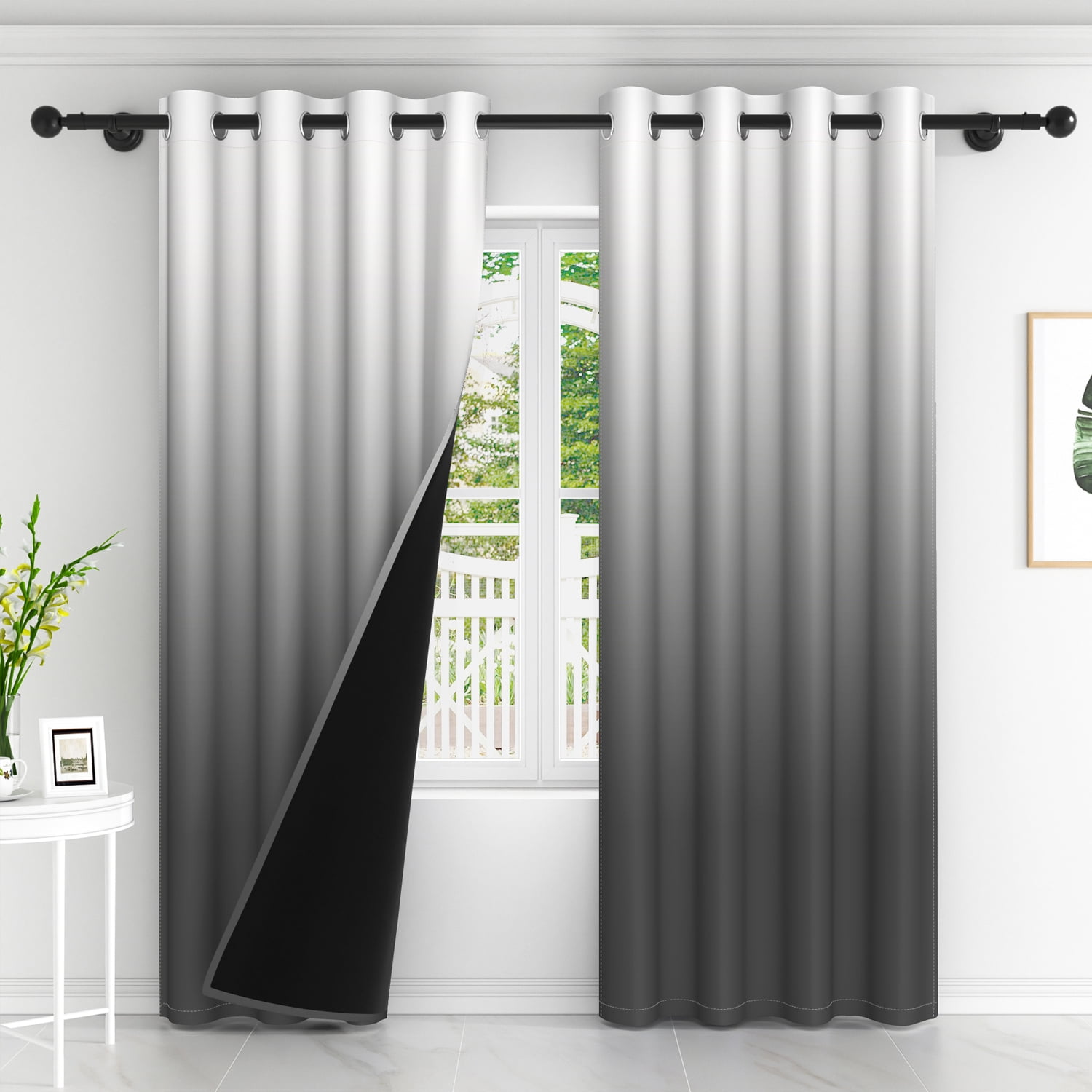 LFEEY Light Blocking Black Ombre Curtains, Room Darkening Window Drapes, Set of 2, 52x63 inches