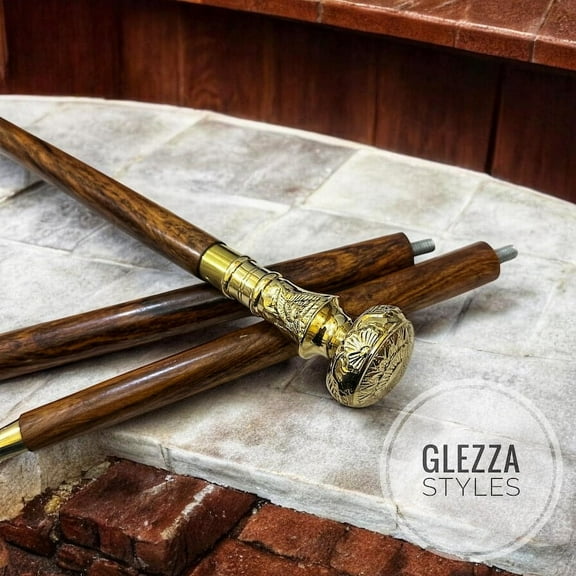 NAUTICALMARTUS BY Vintage Brass Handle Victorian Telescope Fold able Wooden Walking Stick Walking Cane Ideal Gift