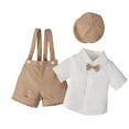 thumbnail image 2 of LYHaoo Boys Summer Gentlemen's Suit Short Sleeved Shirt With Bow + Suspenders Shorts + Hat Three Piece Children's Suit Summer Shorts Set Sizes (18-24 Months), 2 of 7