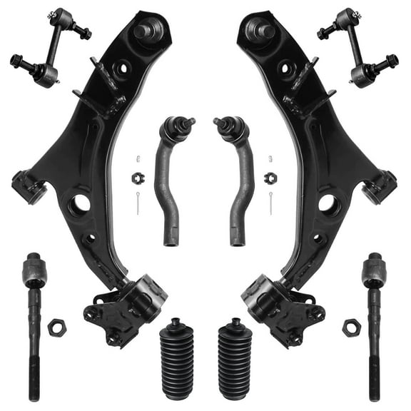 Detroit Axle - Front 10pc Suspension Kit for 2007-2014 Ford Edge 07-15 Lincoln MKX 2007 2008 2009 2010 2011 2012 2013 2014, 2 Lower Control Arms 2 Sway Bars 4 Inner Outer Tie Rods 2 Boots Replacement