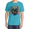 thumbnail image 2 of Wild Bobby, Colorful Abstract Skull Face, Animal Lover, Garment-Dyed Washed Look Short Sleeve T-Shirt, Blue Lagoon, Small, 2 of 3