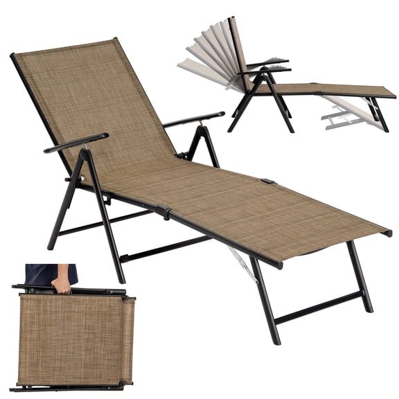 Nuu Garden Outdoor Chaise Lounge Chair, 7-Position Adjustable Sun Lounger, Foldable and Assemble-Free Tanning Chair, Breathable Textilene Patio Lounge Chair for Pool, Beach, Patio, Lawn, Brown