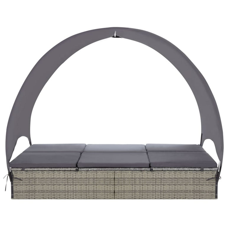 vidaXL Sun Lounger with Canopy Poly Rattan Black