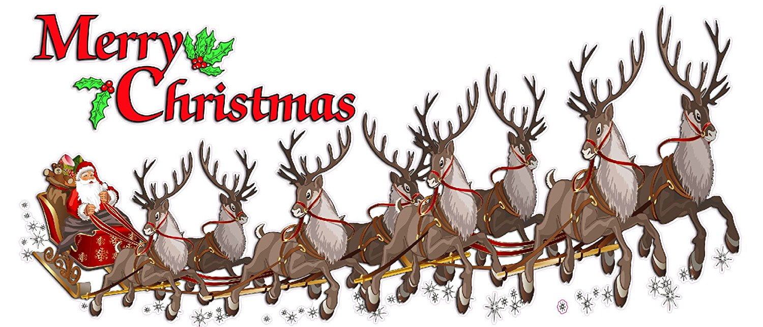 Merry Christmas Sled Hanging Sign Santa Reindeer Snow 8"X16" w 