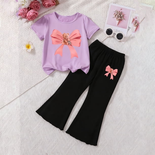 Conjuntos de blusas y camisas de cuello redondo y manga corta para niños, top con capucha de manga larga de color con cintura elástica, pantalones largos, traje casual y cómodo, conjunto de poliéster