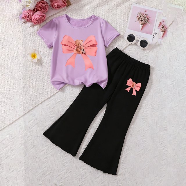 Conjuntos de blusas y camisas de cuello redondo y manga corta para niños, top con capucha de manga larga de color con cintura elástica, pantalones largos, traje casual y cómodo, conjunto de poliéster