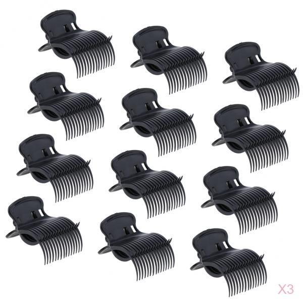 3x 12 Pinzas de Plástico con Rodillo Caliente, Gran Herramienta para Seccionar Y Sujetar El Cabello, 6,5 X 5 Cm, Beige / Negro a Elegir - Negro Zulema Clips súper de rodillo caliente