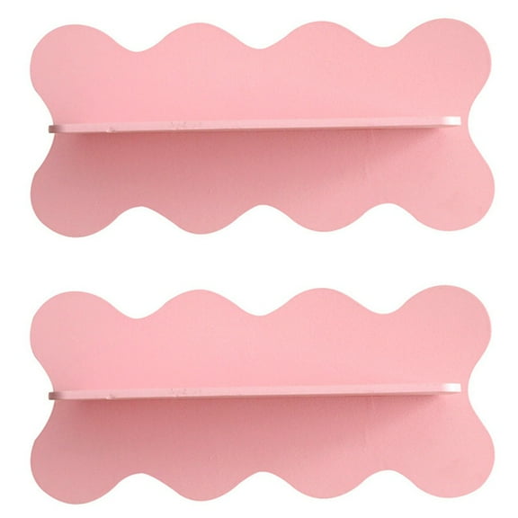 2X Wooden Wavy Storage Rack Wall Shelf Home Decoration Pink