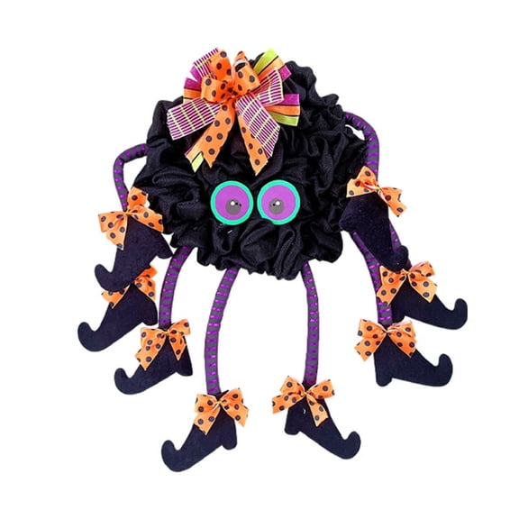 Crowdstage Happy Halloween Wreath Witch Hat Legs Pumpkin Door Decorations Artificial Handmade Wreath for Front Door or Indoor Wall Decor