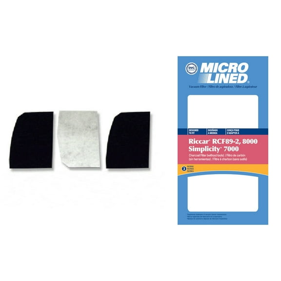 DVC Micro-Lined Replacement Charcoal Filter RCF89-2 Ricaar 8000 Upright Vacuum - 3 Filters