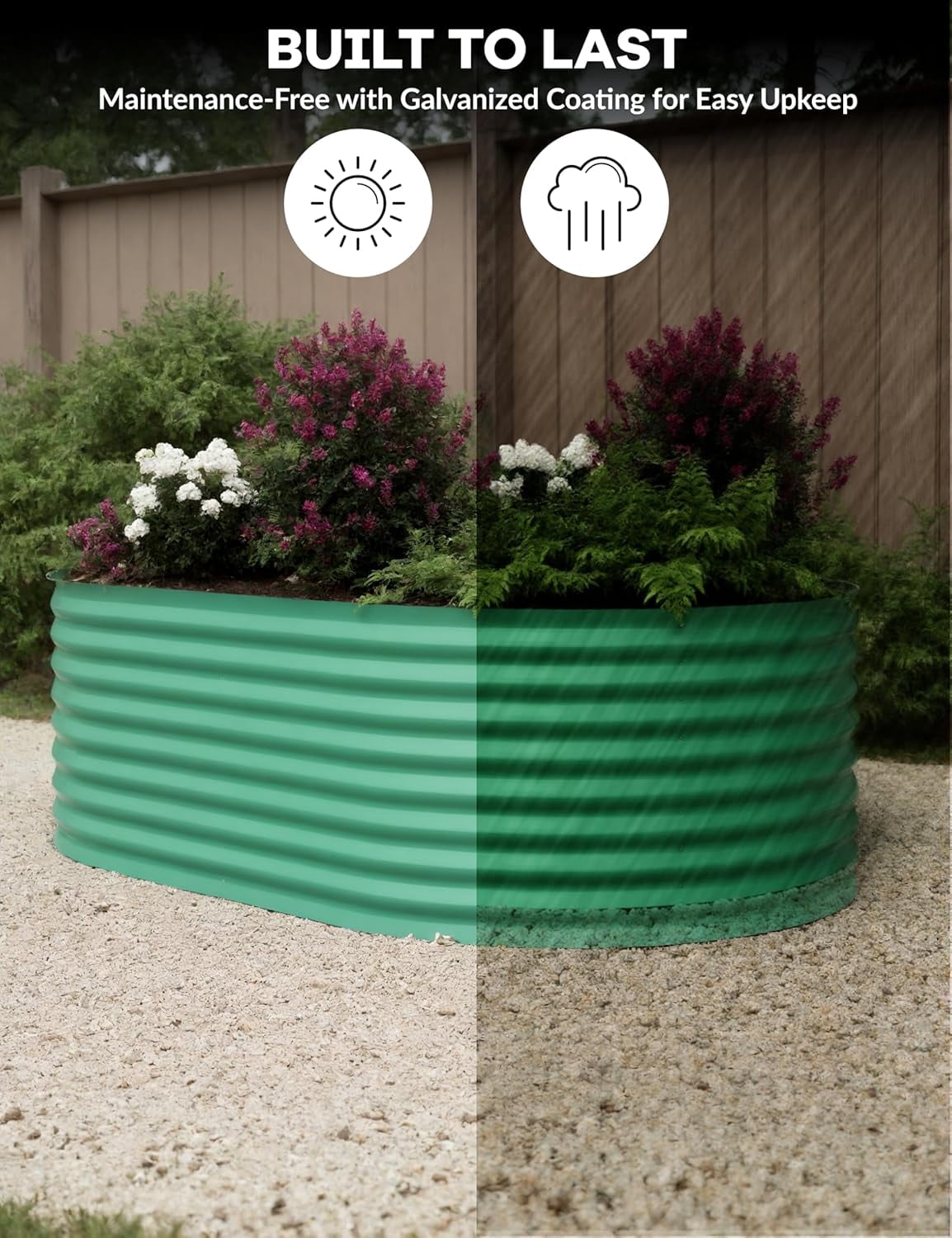 Raised Garden Bed 8x4x2 ft, Green Oval Galvanized Steel Planter, Weather Resistant Outdoor Raised Beds for Vegetables, Flowers & Herbs, Modern Modular Metal Garden Box, Green
