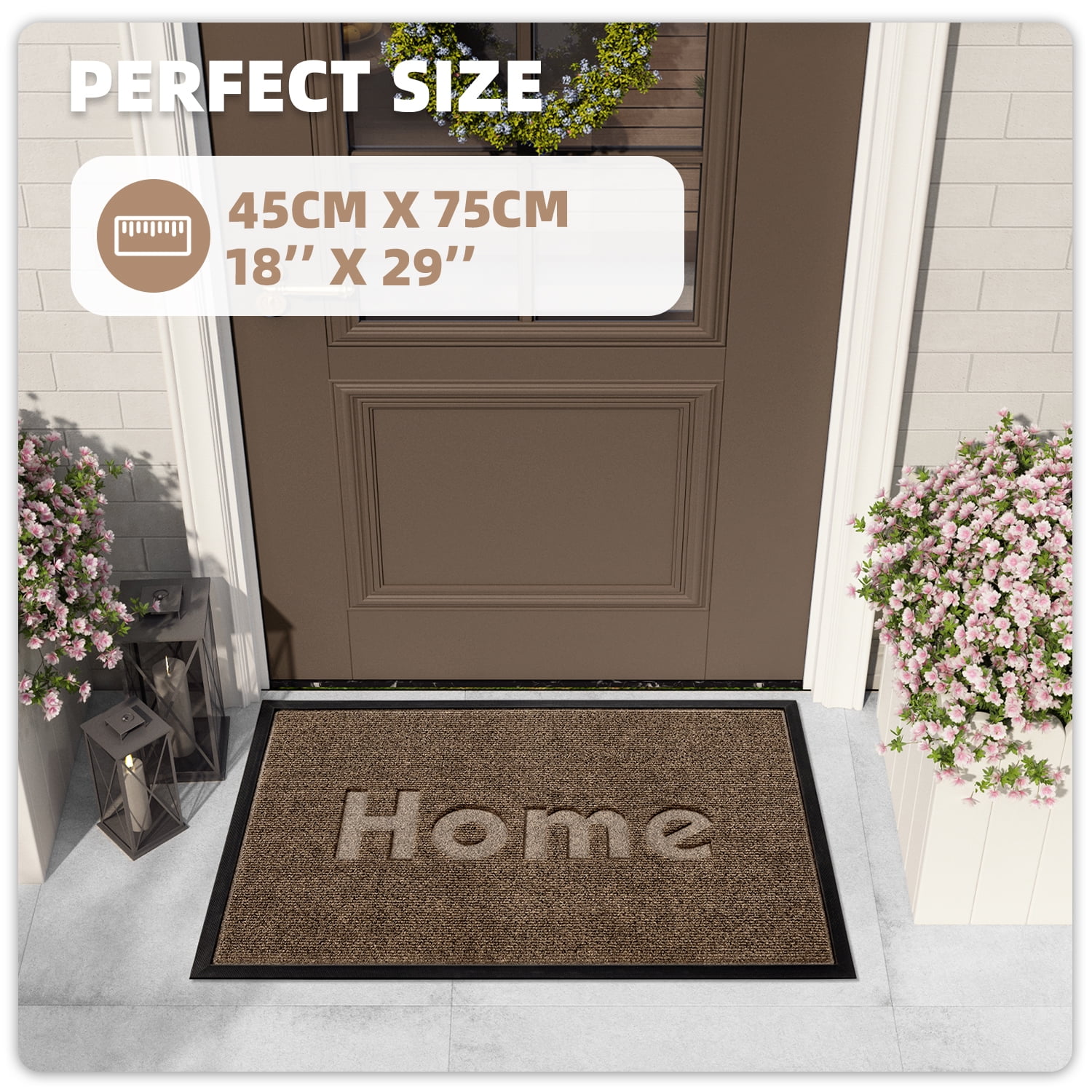 PABUBE Indoor and Outdoor Doormat,Non-Slip Front Doors Rug Washable,Low Profile Doormat for Inside,Heavy Duty Welcome Mat,Dirt Trapper Outdoor Mat for Front Doors Entryway Rug Entry Rug,Brown,18"x29"