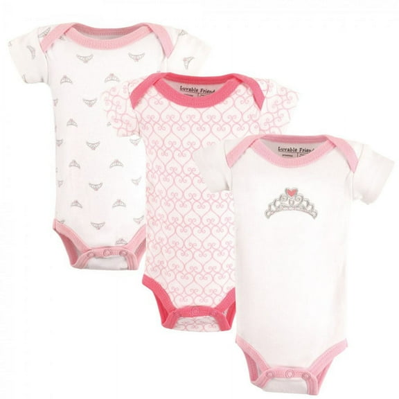 Luvable Friends Baby Girl Cotton Preemie Bodysuits 3pk, Tiara, Preemie
