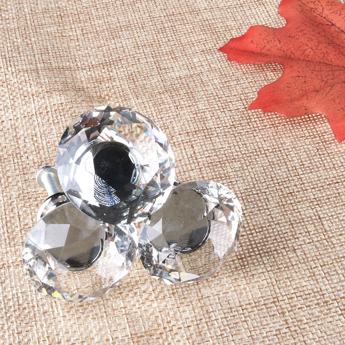 Unique Bargains 1.57" Polished Chrome Crystal Glass Cabinet Knob