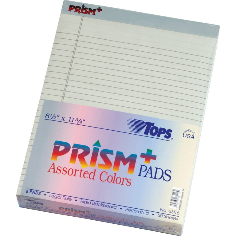 Prism + Colored Writing Pads, Wide/Legal Rule, 50 Assorted Pastel-Color 8.5 x 11.75 Sheets, 6/Pack Prism + Colored Writing Pads, Wide/Legal Rule, 50 Assorted Pastel-Color 8.5 x 11.75 Sheets, 6/Pack
