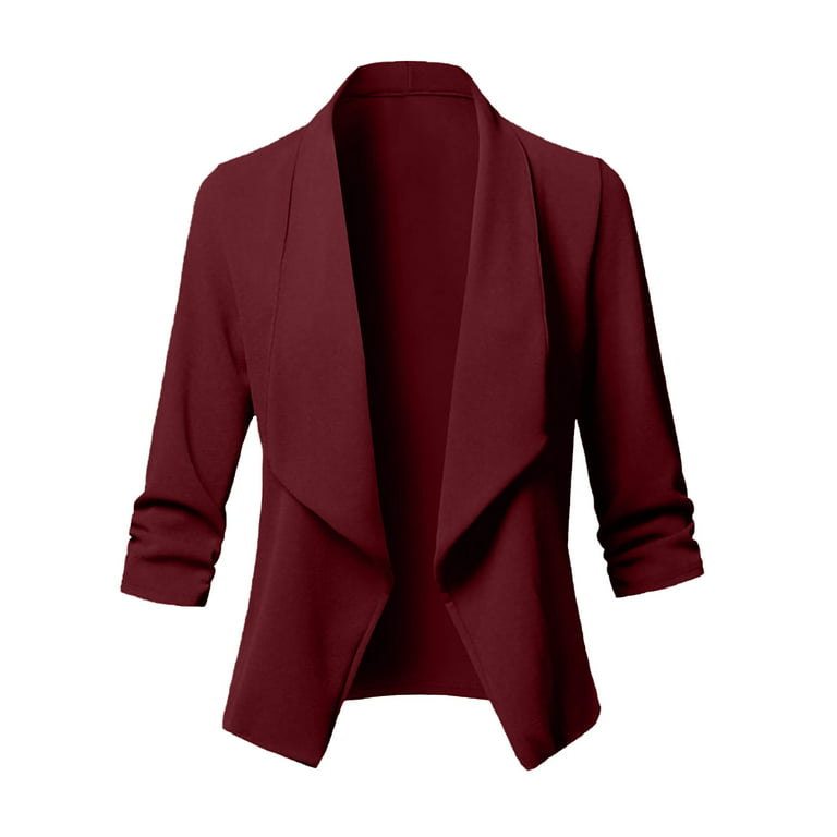 Clearance Promotion Fall Winte ! BVnarty Discount Women's Jacket Coat  Lightweight Leisure Office Suit Winter Fashion Top Shacket Jacket Casual  Plus Size Solid Color Long Sleeve Lapel Wine S 