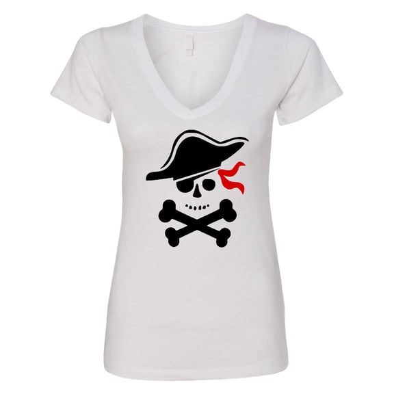 Inktastic Pirate Skull and Cross Bones Women's V-Neck T-Shirt