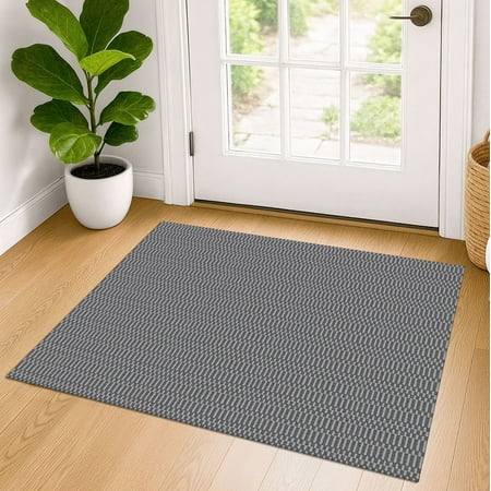 iOhouze Throw Rugs with Rubber Backing Washable Area Rugs 2x3 ft Small Entryway Rug Braided Cotton Inddor Doormat for Entrance Kitchen Bedroom, Charcoal Grey/Dark Grey