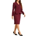 thumbnail image 5 of INSPIRE CHIC Women's 2 Piece Skirt Suit Set Peplum Blazer High Waist Pencil Skirt Work Outfit L Wine Red, 5 of 7