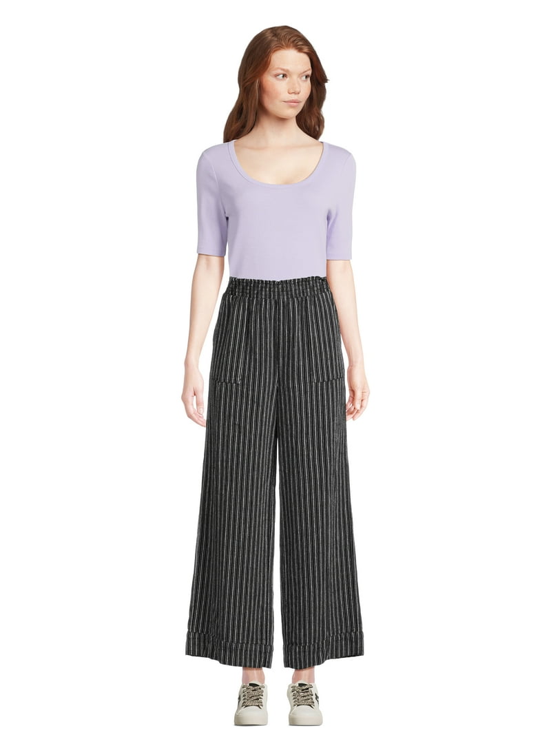 Time and Tru Women's Linen Blend Pants with Smocked Waist