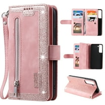 TECH CIRCLE Samsung Galaxy S23 Walle Case,PU Leather Flip Kickstand Zipper Card Slots Wallet Cover Magnetic Shockproof Pocket Case with Wrist Strap for Samsung Galaxy S23 6.1 inch 2023,Rosegold