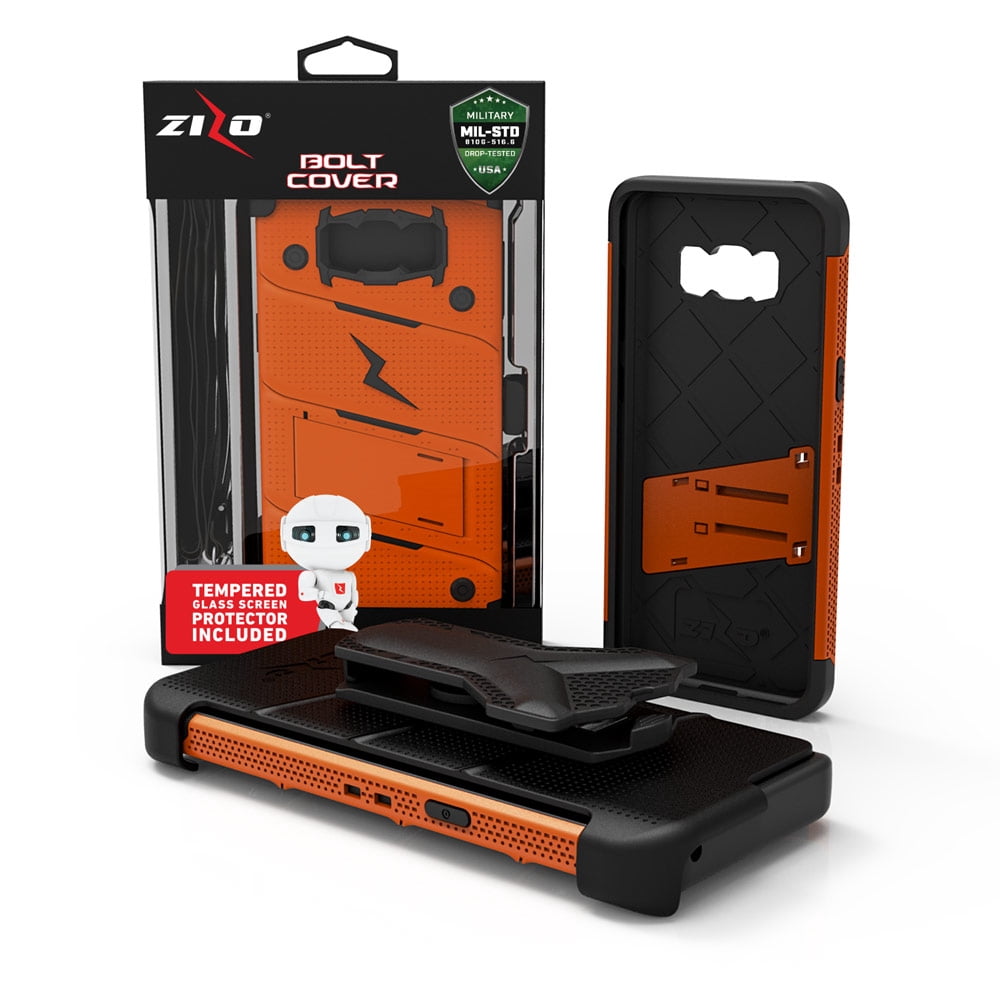 ZIZO BOLT Series for Samsung Galaxy S8 Case Military Grade Drop Tested with Tempered Glass Screen Protector, Holster ORANGE BLACK