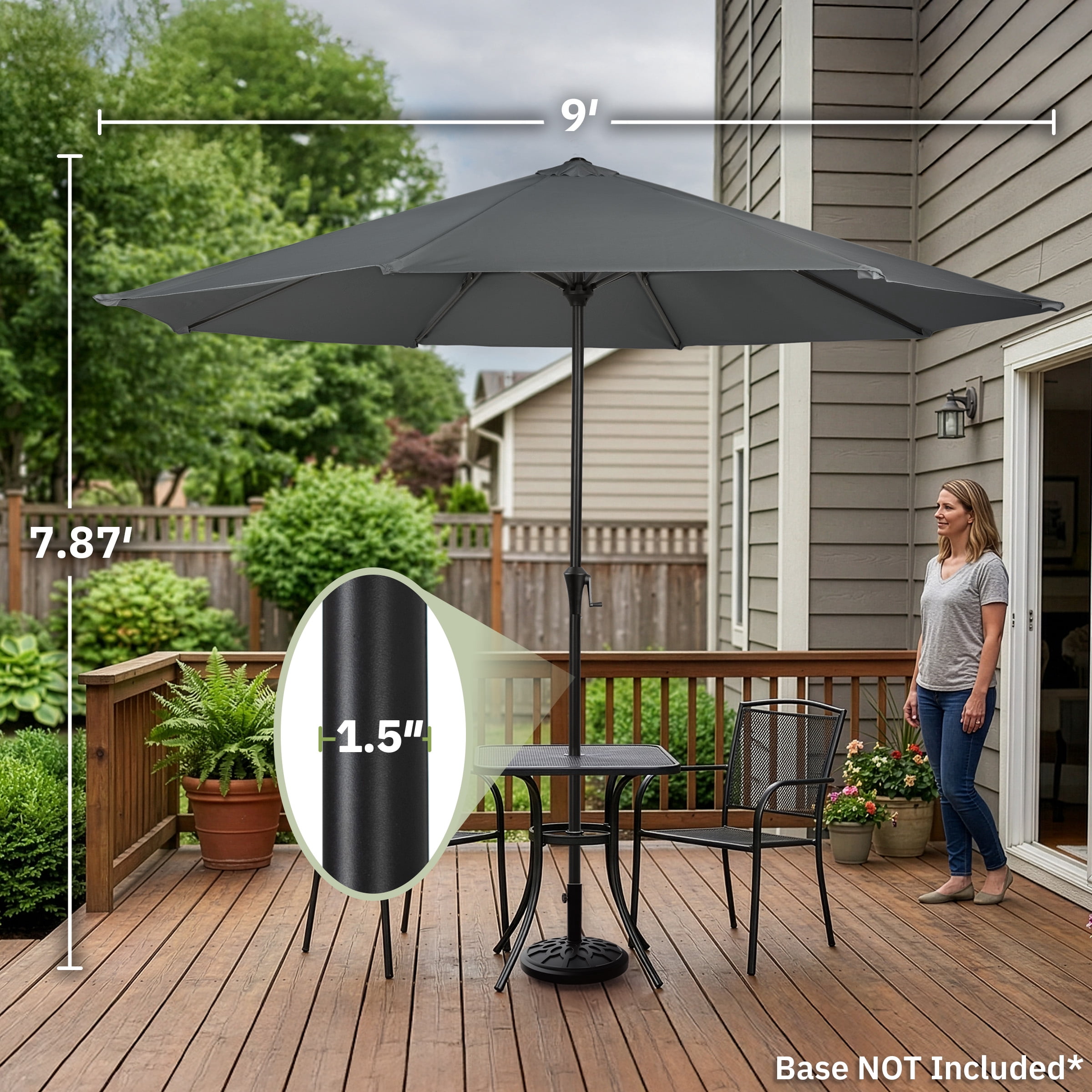 Pure Garden 9FT Outdoor Vented Patio Umbrella with Easy Crank (Gray)