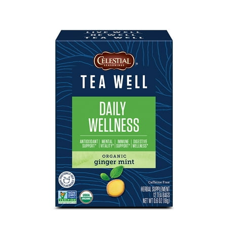 Celestial Seasonings TeaWell Organic Ginger Mint Daily Wellness Herbal Tea Bags (12 Count)