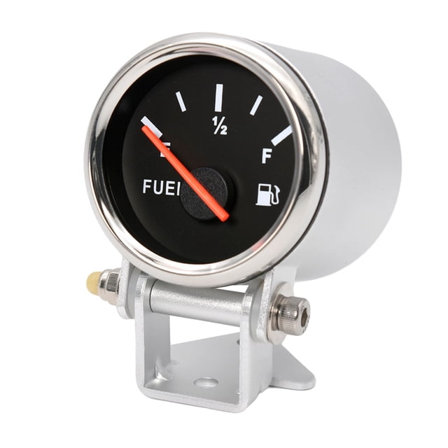 52MM Fuel Level Gauge 0-190 Ohm Oil Tank Level Indicator Meter With Silver Gauge Holder Red Backlight Water Level Meter 9-32V ,Easy to Install
