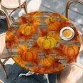 thumbnail image 2 of Orange Fall Round Tablecloth, Fitted Table Cover with Elastic for 45"-54" Round Tables, Pumpkins Thanksgiving Maple Leaf Table Cloth Outdoor Indoor Dinning Party Waterproof Tablecloths, 2 of 7