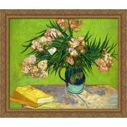 Oleanders and Books 34x28 Large Gold Ornate Wood Framed Canvas Art by Vincent van Gogh