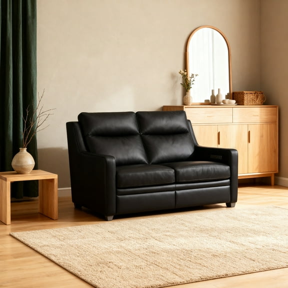 Triple-Motor Reclining Sofa 55" Genuine Leather Power Zero-Wall Loveseat with Powered Adjustable Headrest, Powered Adjustable Lumbar, Extendable Footrest, USB&USB-C Port