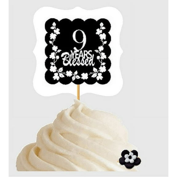 9th Birthday / Anniversary Blessed Cupcake Decoration Toppers Picks -12ct