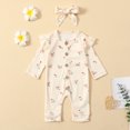 thumbnail image 4 of Xingqing 2PCS Infant Baby Girls Floral Printing Long Sleeve O-Neck Button Jumpsuit Suit, 4 of 9