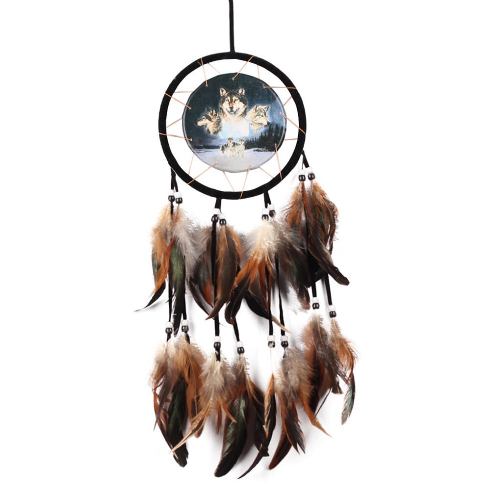 New Handmade Dream Catcher With Feathers Wall Hanging Decoration Ornament-Wolf 