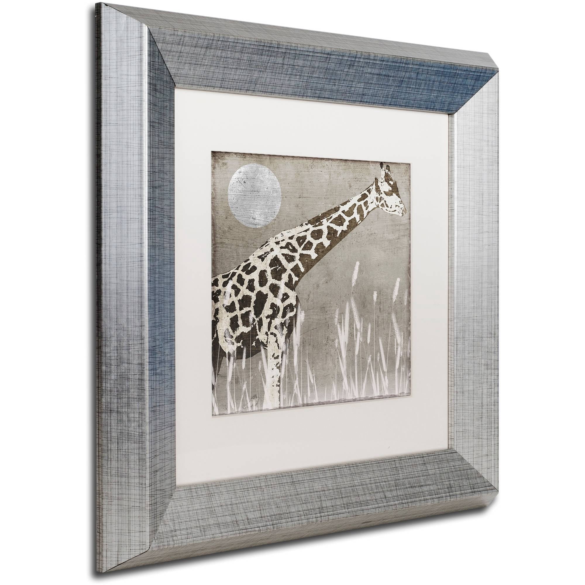 Trademark Fine Art "Moon Giraffe" Canvas Art by Color Bakery White Matte, Silver Frame