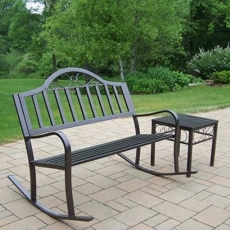 Oakland Living Rochester 2 Pc Rocker Bench Set With Side Table