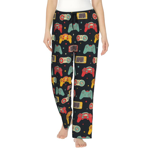 Fotbe Retro Video Game Pantalones de Pijama para Mujer, Pantalones de Dormir, Pantalones Pj con Cordón y Bolsillos-3X-Large