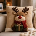 thumbnail image 3 of Christmas Reindeer 3D Throw Pillow Cover, 17.72 Inch Linen Cushion Case with Cartoon Design, Winter Holiday Decor for Sofa Bed, 3 of 6
