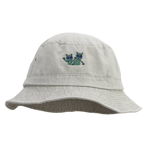 Space Aliens Embroidered Pigment Dyed Bucket Hat - Khaki OSFM